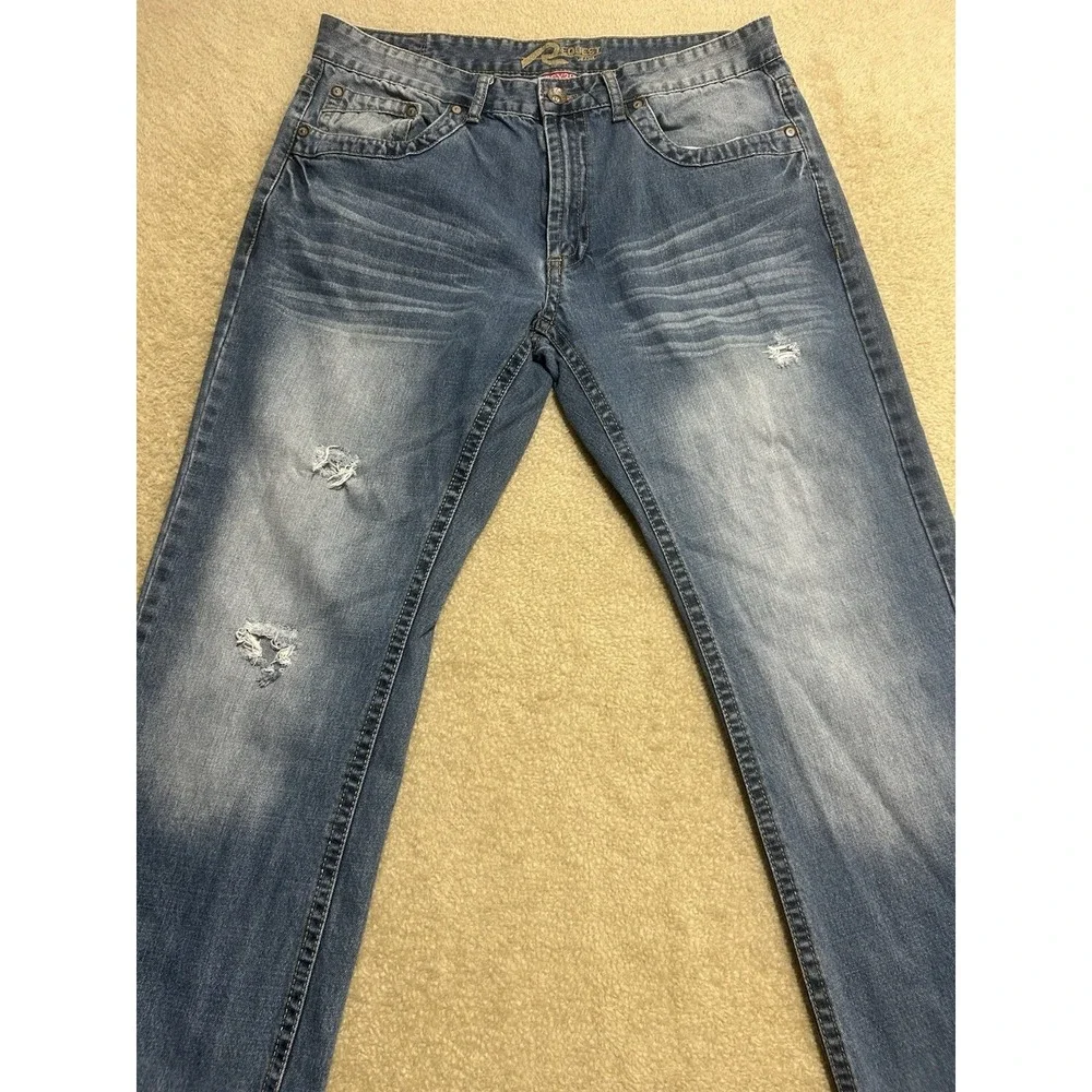 Request Jeans -  Distressed White Wash Blue‎ Denim - Men's size 36x30 RN97628